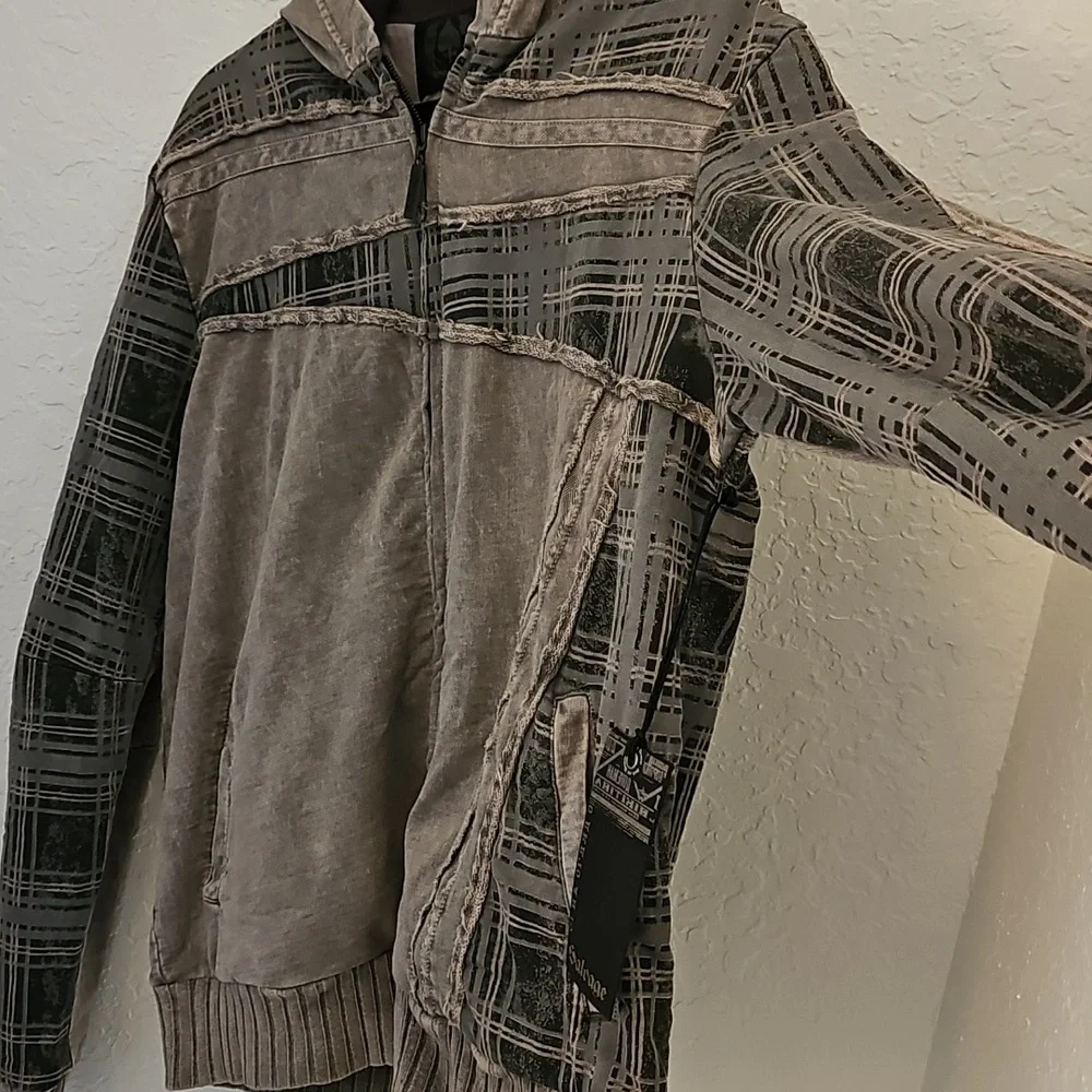 Salvage Gray Plaid Jacket With Hood - Picture 15 of 16